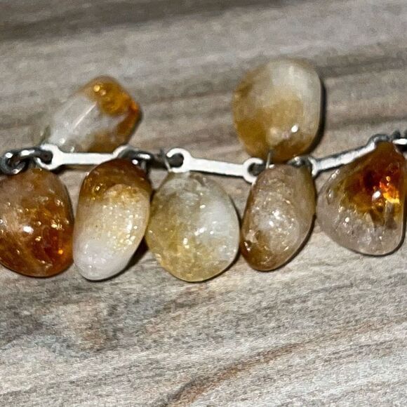 Citrine And Crystal Dangling Bracelet Linked Silver Tone Chain Bohemian Classic - Picture 7 of 7
